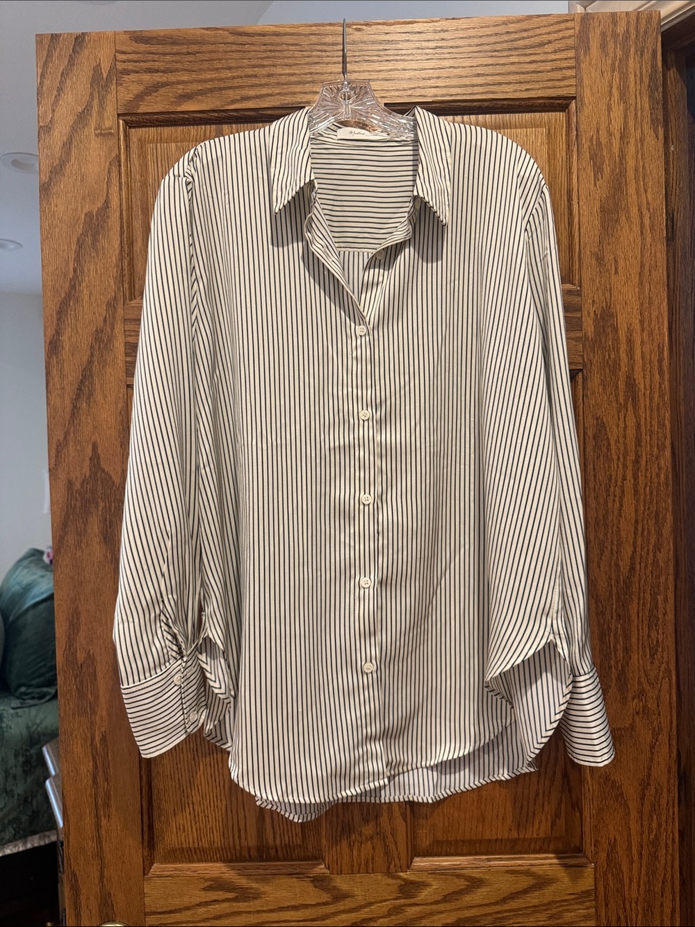 Mustard Seed Cream Button-Down Shirt with Black Pinstripes